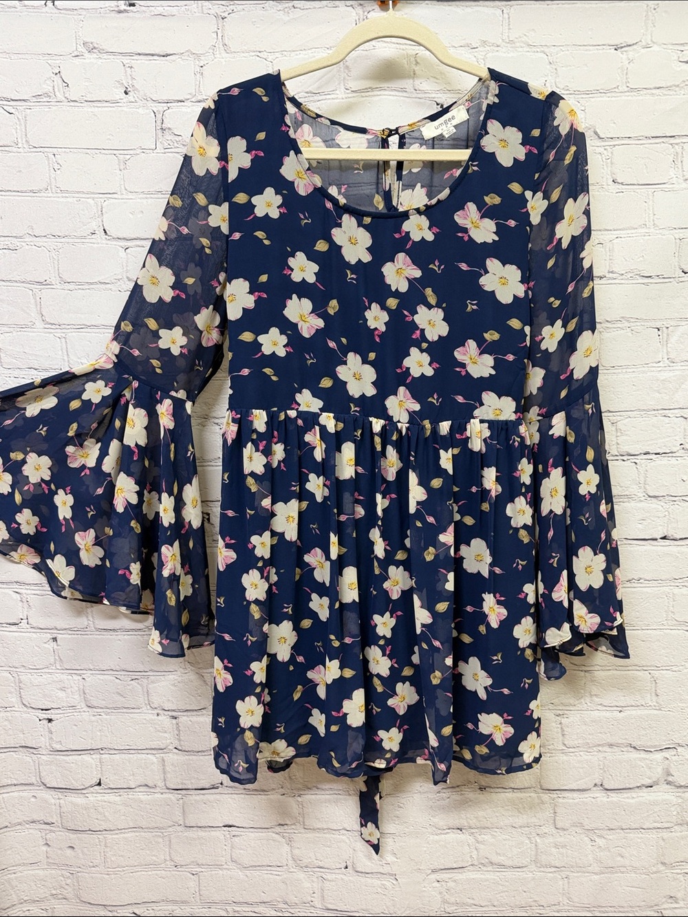 Umgee Boho Floral Bell Sleeve Dress Medium